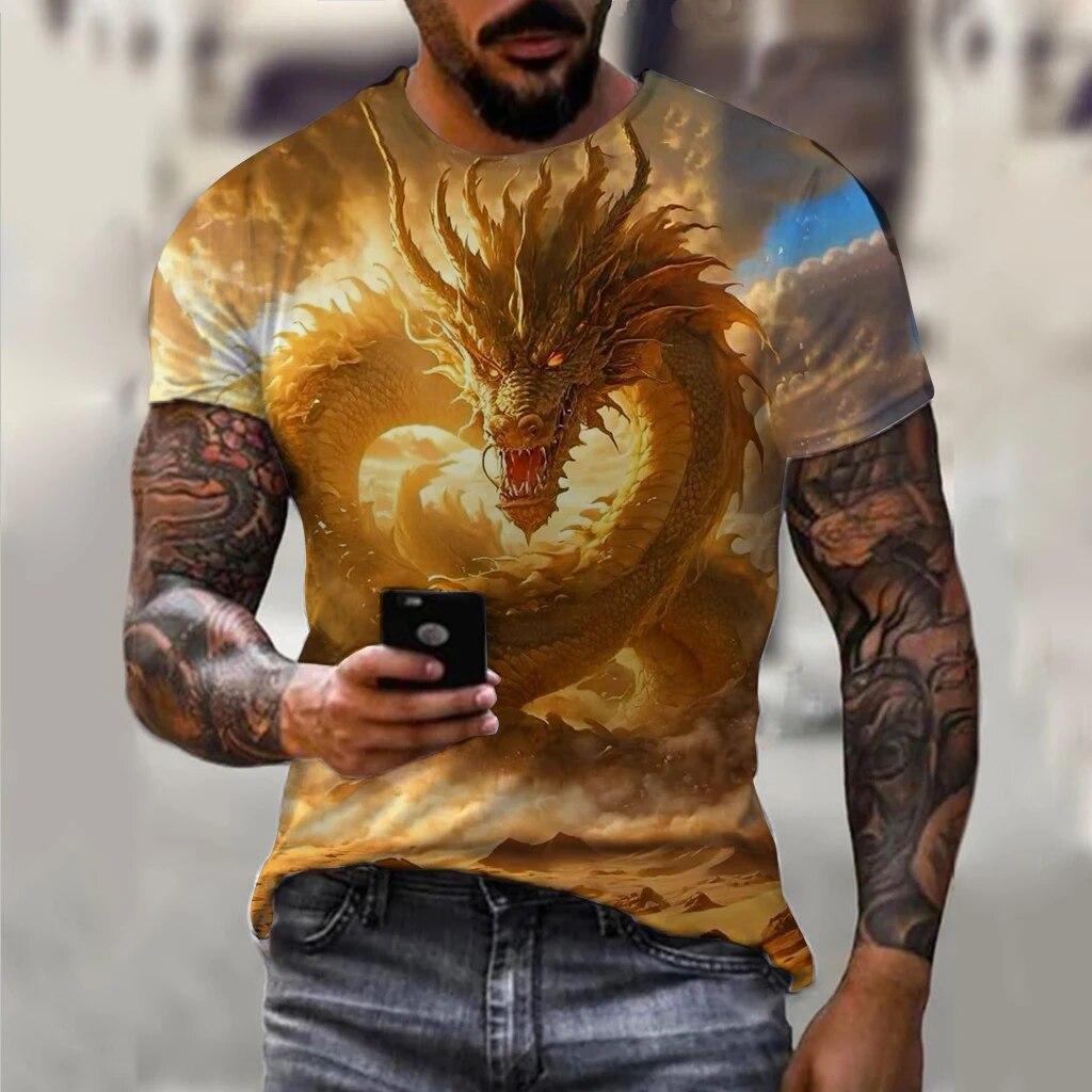 Bobby 2 Mannen T-shirt Mode Chinese Draak 3d Bedrukte T-shirt Dier Patroon Korte mouwen Streetwear Zomer Casual mannen top Tees 6XL