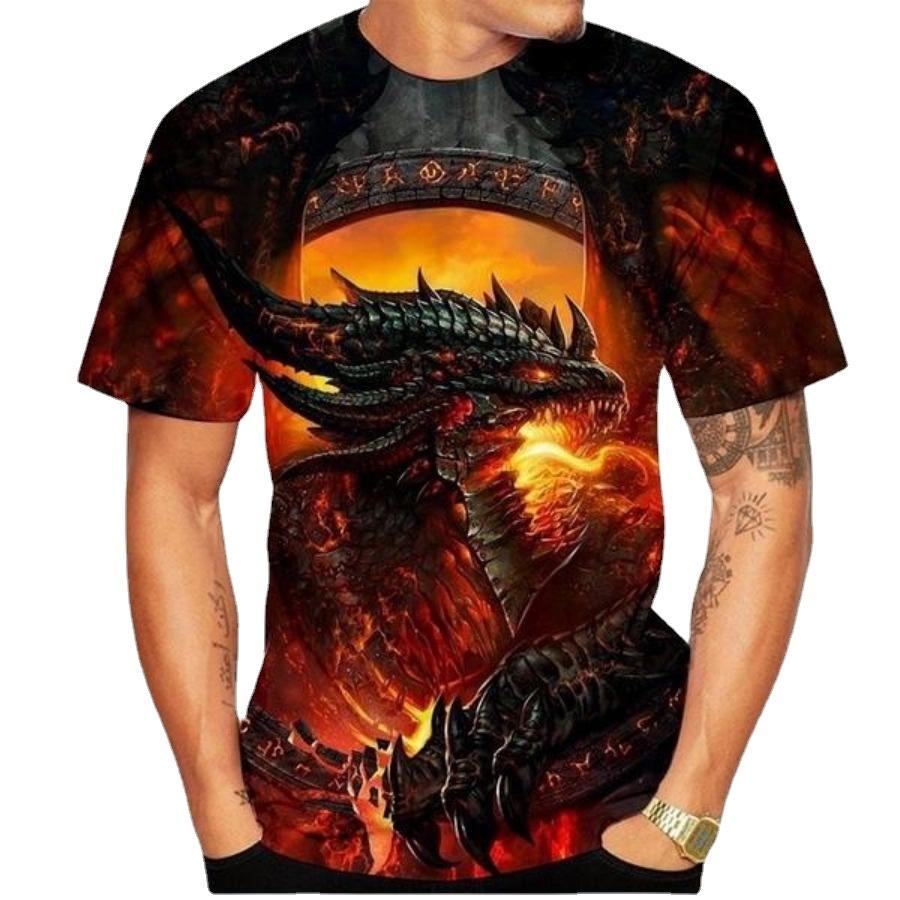 HerSight Mannen Plus Size Kleding Losse Zomer Tops Dier 3D Print T-shirt Paar Man Draak Patroon Tees Casual Korte Mouw Top Ademende Man Shirts 5XL