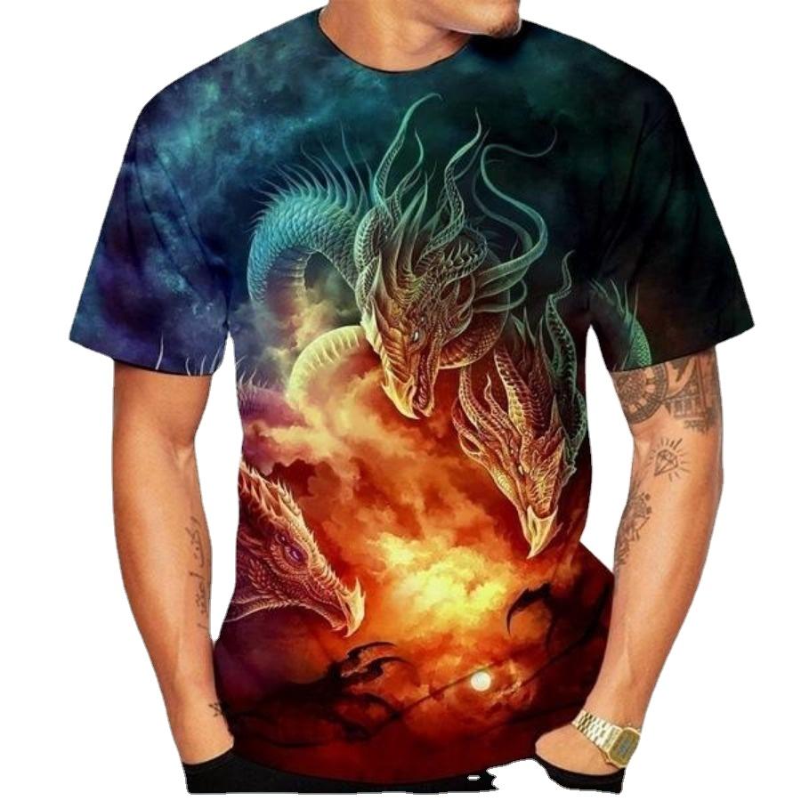HerSight Mannen Plus Size Kleding Losse Zomer Tops Dier 3D Print T-shirt Paar Man Draak Patroon Tees Casual Korte Mouw Top Ademende Man Shirts 6XL