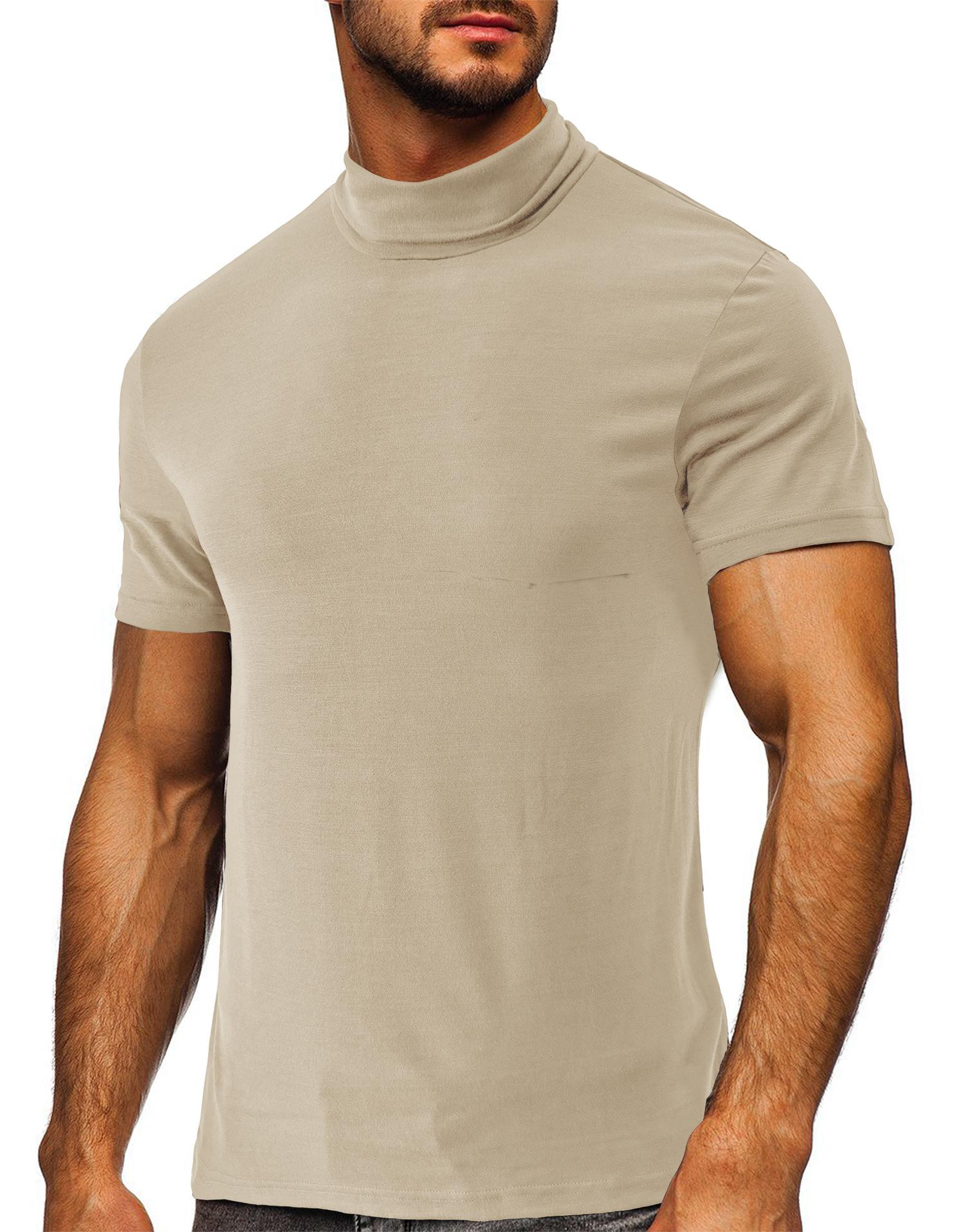 Phoca largha Heren Zacht T-shirt Korte Mouw Basic Turtleneck Slim Fit Ondershirt Pullover Effen Tops Atletische Workout T-shirts voor Heren Zomer Vochtafvoerend T-shirt L
