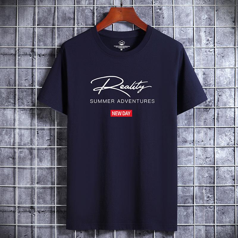 QICED Katoenen T-shirt met korte mouwen Herenmode Losse shirt met halve mouwen Bedrukt meelevend shirt XXL