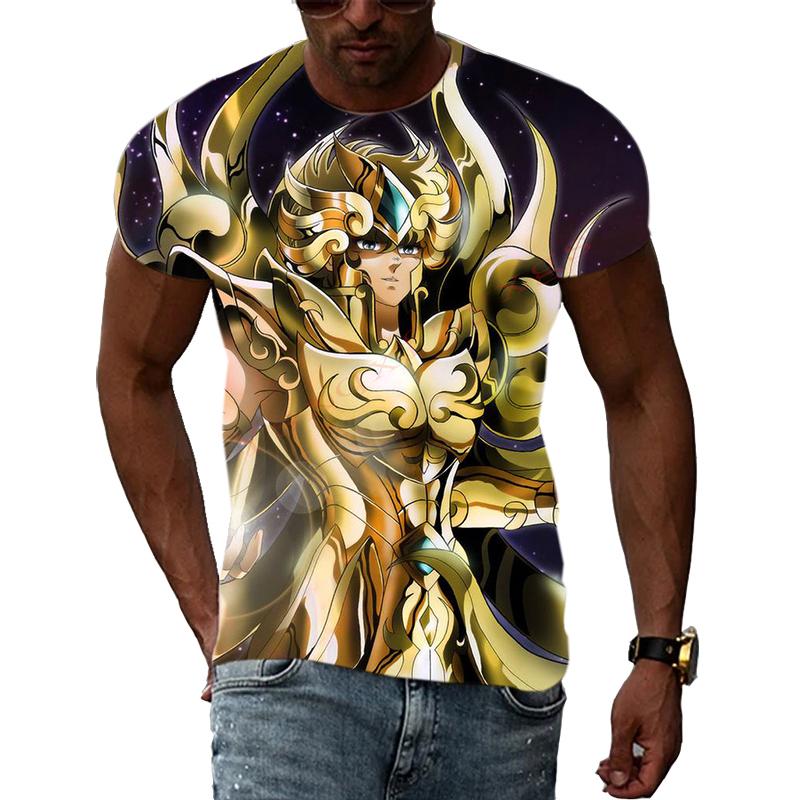 ETST 05 Goud Saint Seiya Anime Thema Coole 3D-printfoto's Esthetische persoonlijkheid Mannen en vrouwen Ronde hals T-shirt met korte mouwen Top 6XL