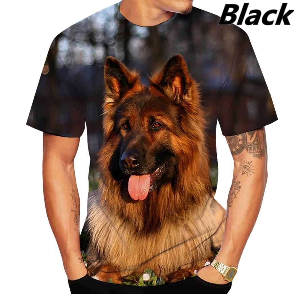 ETST 05 Heren Zomer T-shirt Fitness Korte Mouw Schattig 3D Hond Duitse Herdershond Patroon 6XL