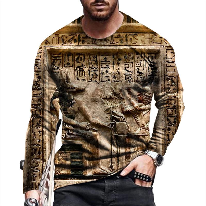 Transmission of love Egyptische hiërogliefen T-shirts 3D-geprint heren- en dames vintage lange mouwen T-shirt Oversized truien T-shirts Tops Kleding S
