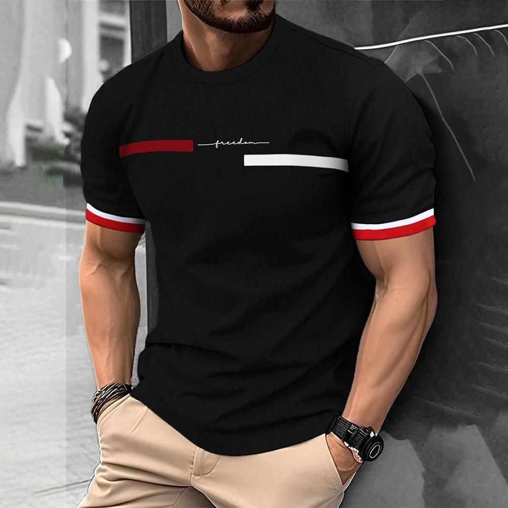HerSight 2024 Heren Street T-shirt Zomer Heren 3D Streep Letter Print Korte Mouw Tops Oversized Casual Tee Hipster T-shirts Kleding M