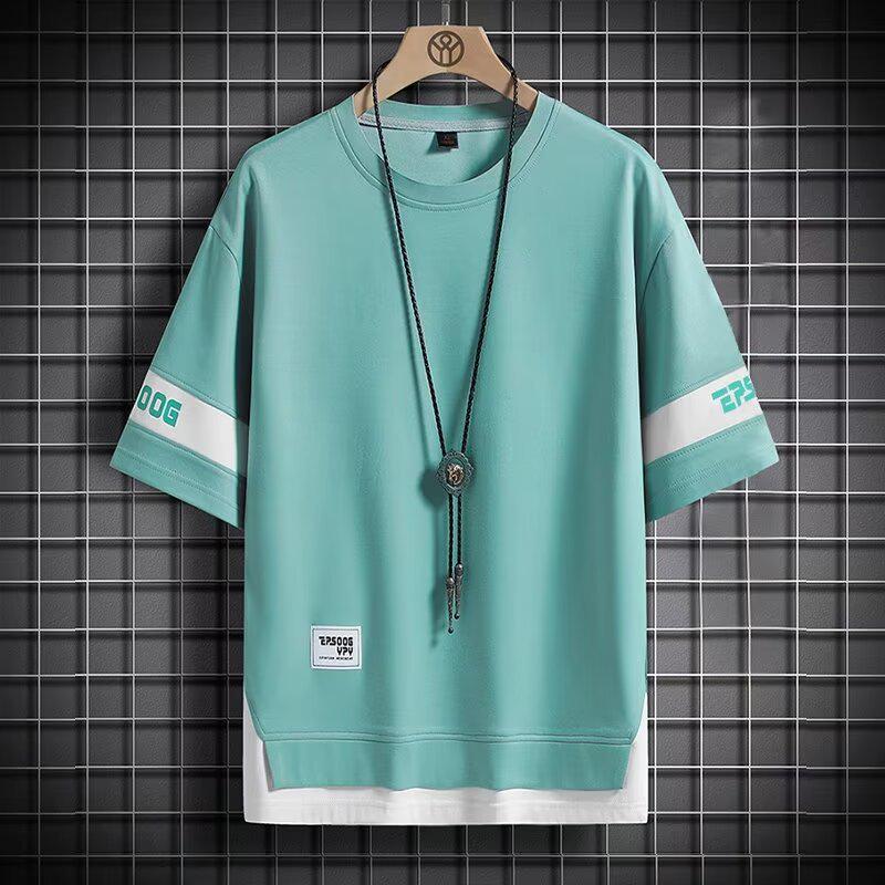 VantaGoods Trendy neppe tweedelige hiphop-T-shirts met korte mouwen voor heren (2024): Europese en Amerikaanse stijl, ronde hals, zomer. 2XL