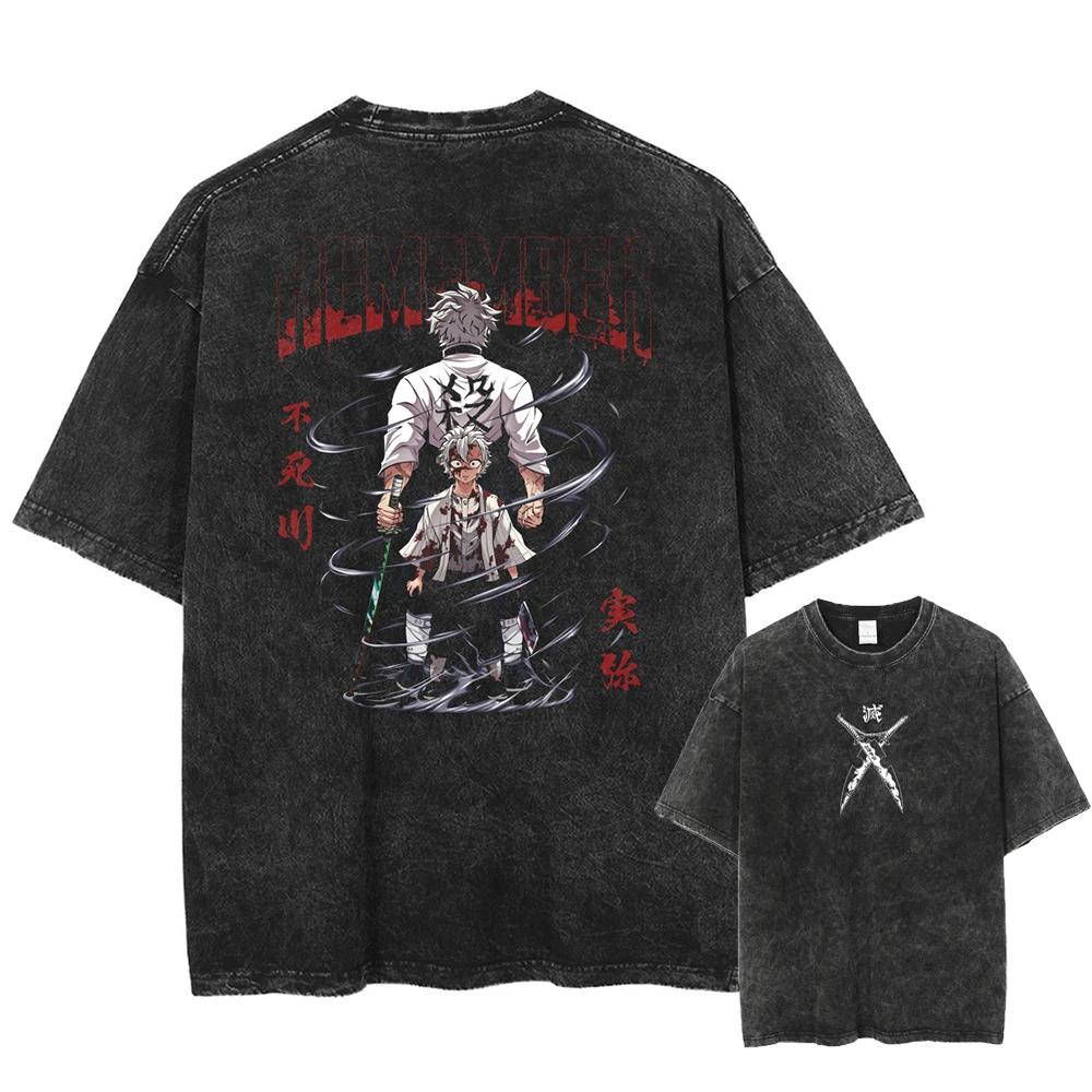 Washed Vintage T Shirt Exclusive NO.1 Bedrukt Gewassen T-shirt Anime Demon Slayer Katoen Heren Vintage Gewassen T-shirt Grafisch T-shirt Streetwear Tees Kleding L