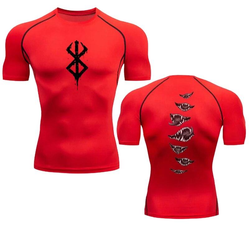 Clothing No.1 Anime Berserk Guts Compressieshirt voor heren Fitness Sport Running Tight Gym T-shirts Atletische sneldrogende tops Tee Zomer XL rood