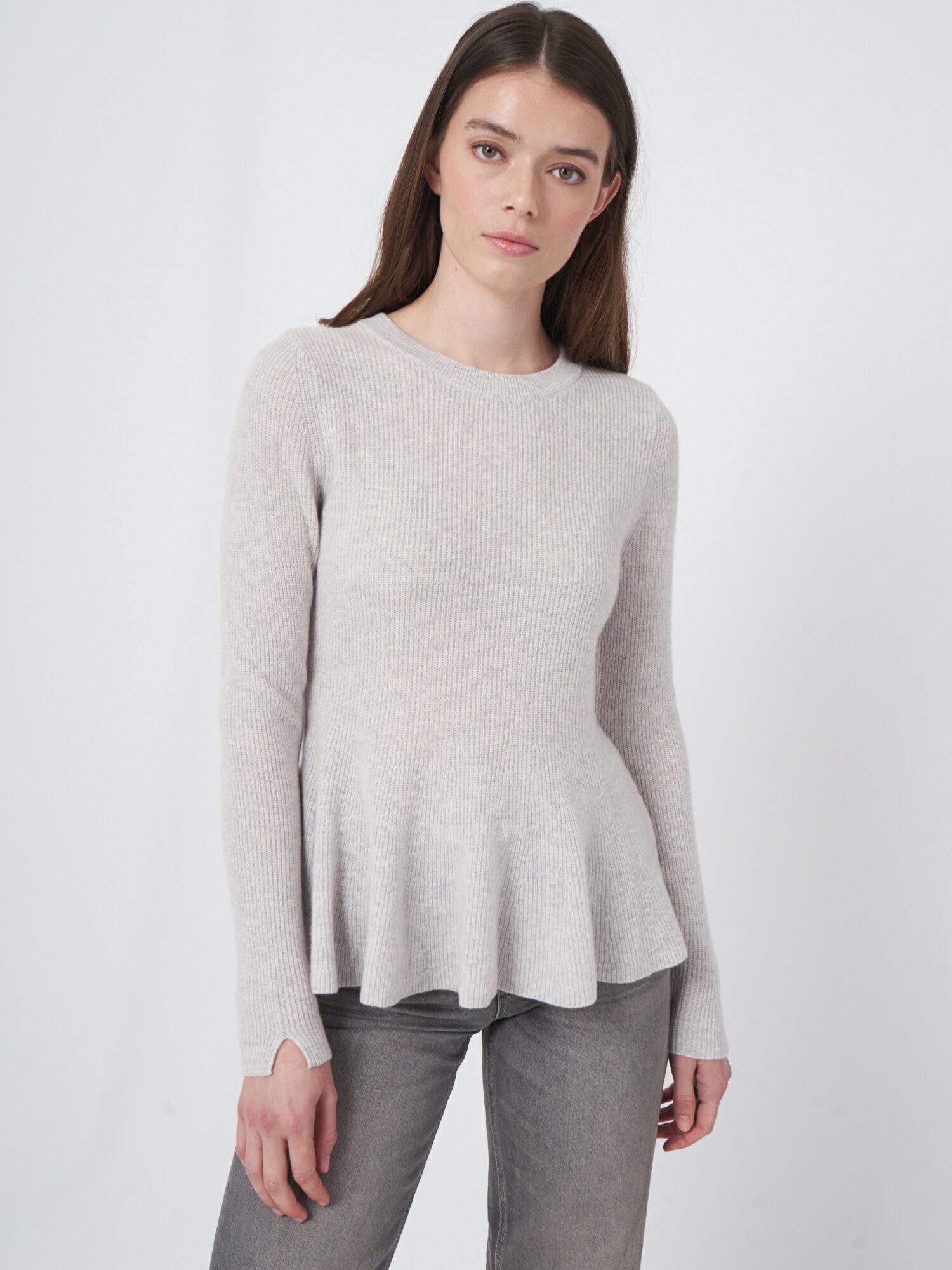 REPEAT cashmere Peplum trui van gemêleerd cashmere