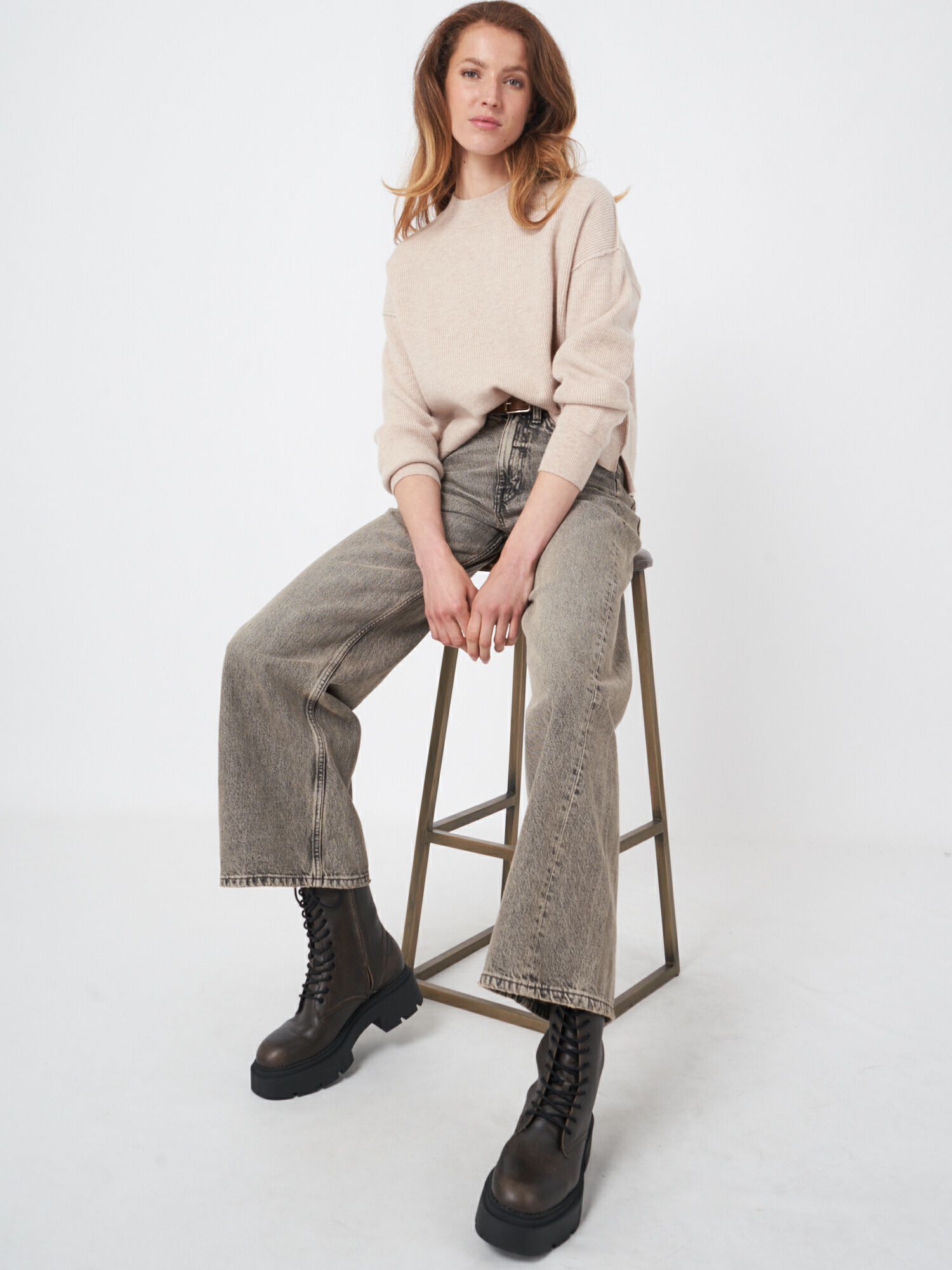 REPEAT cashmere Korte ribgebreide cashmere trui
