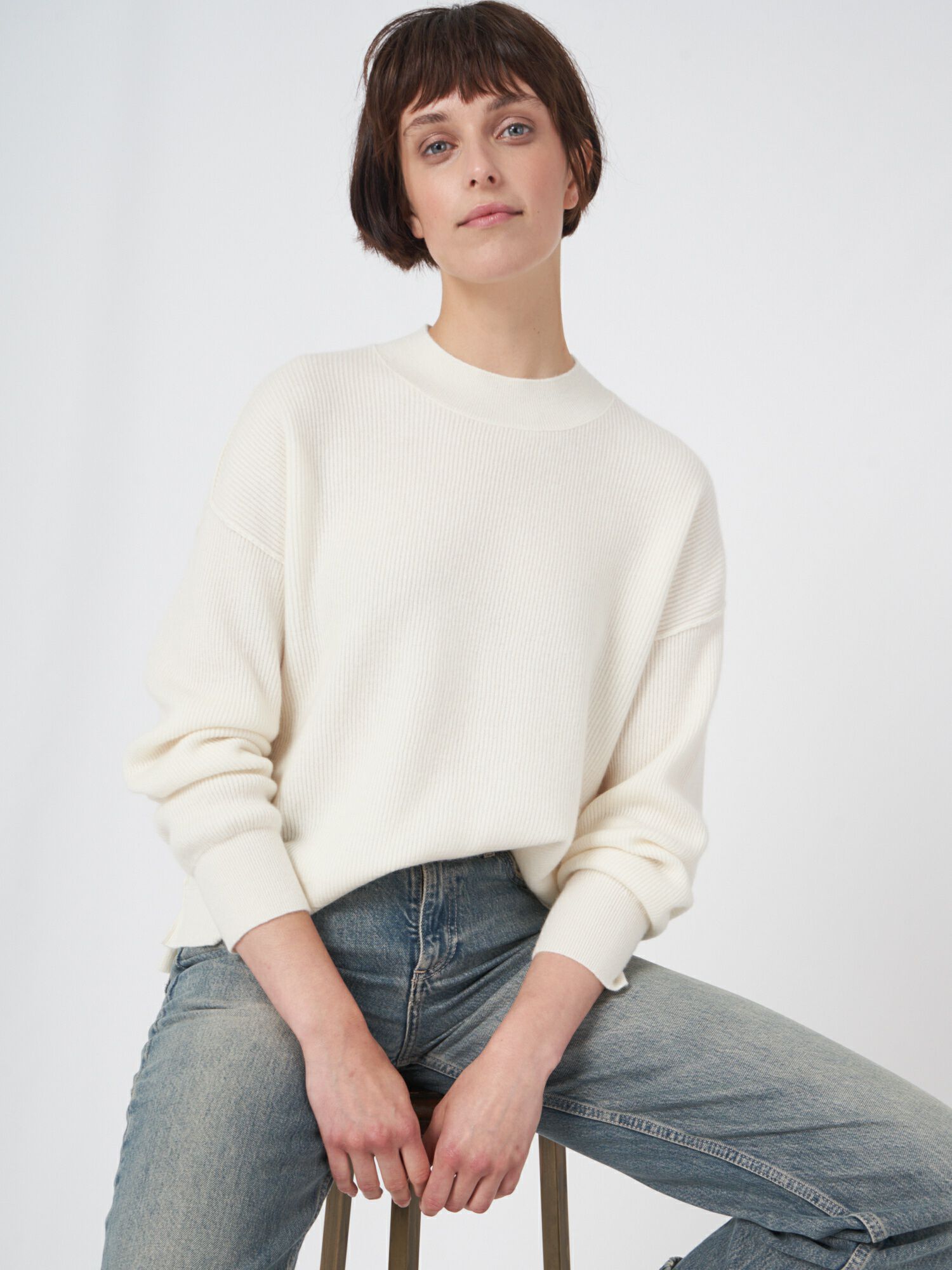 REPEAT cashmere Korte ribgebreide cashmere trui