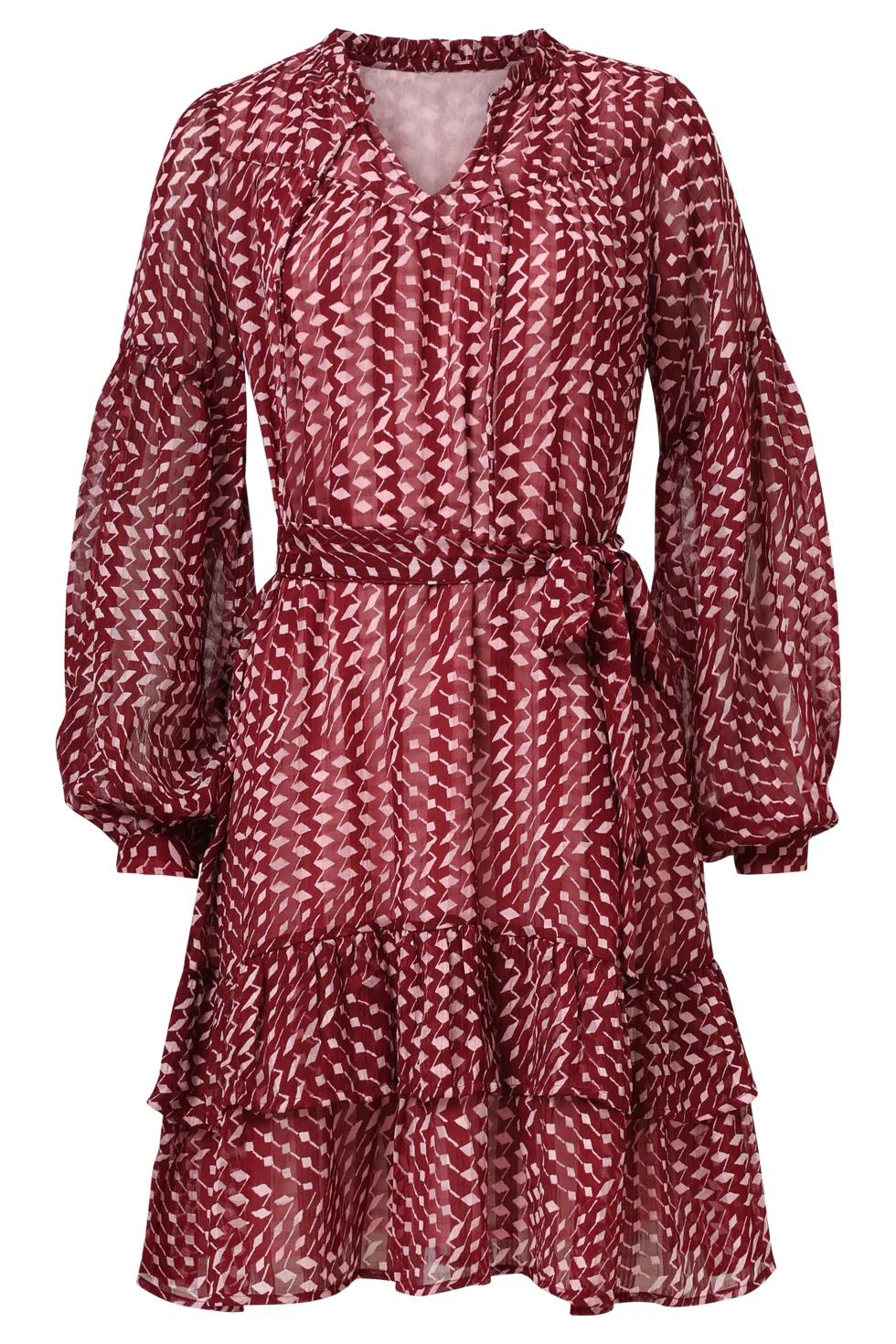 Smashed Lemon Bordeaux en babyroze geometrische jurk |