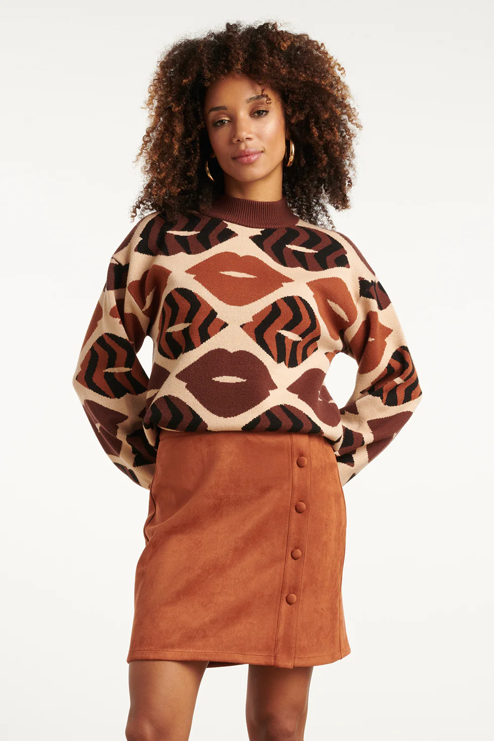 Smashed Lemon Gebreide trui met lippenprint in bruin en cognac |