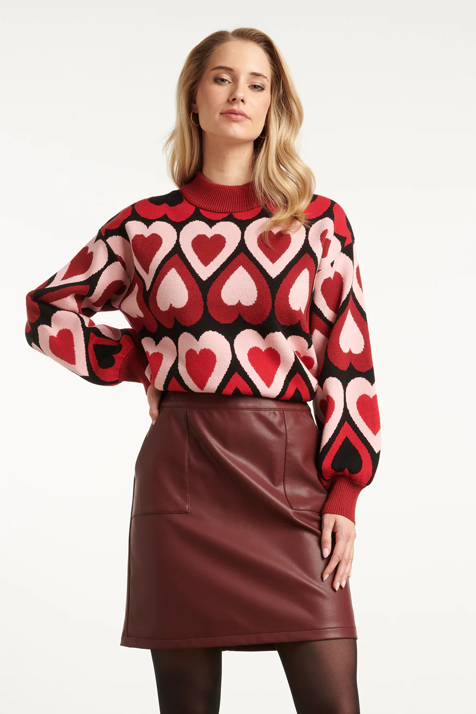 Smashed Lemon Gebreide haartjes knit top in rood en bordeaux |