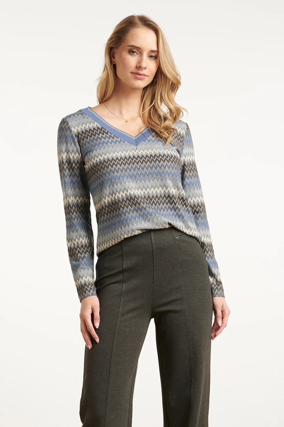Smashed Lemon Lichtblauw en grijze top met zig-zag print |