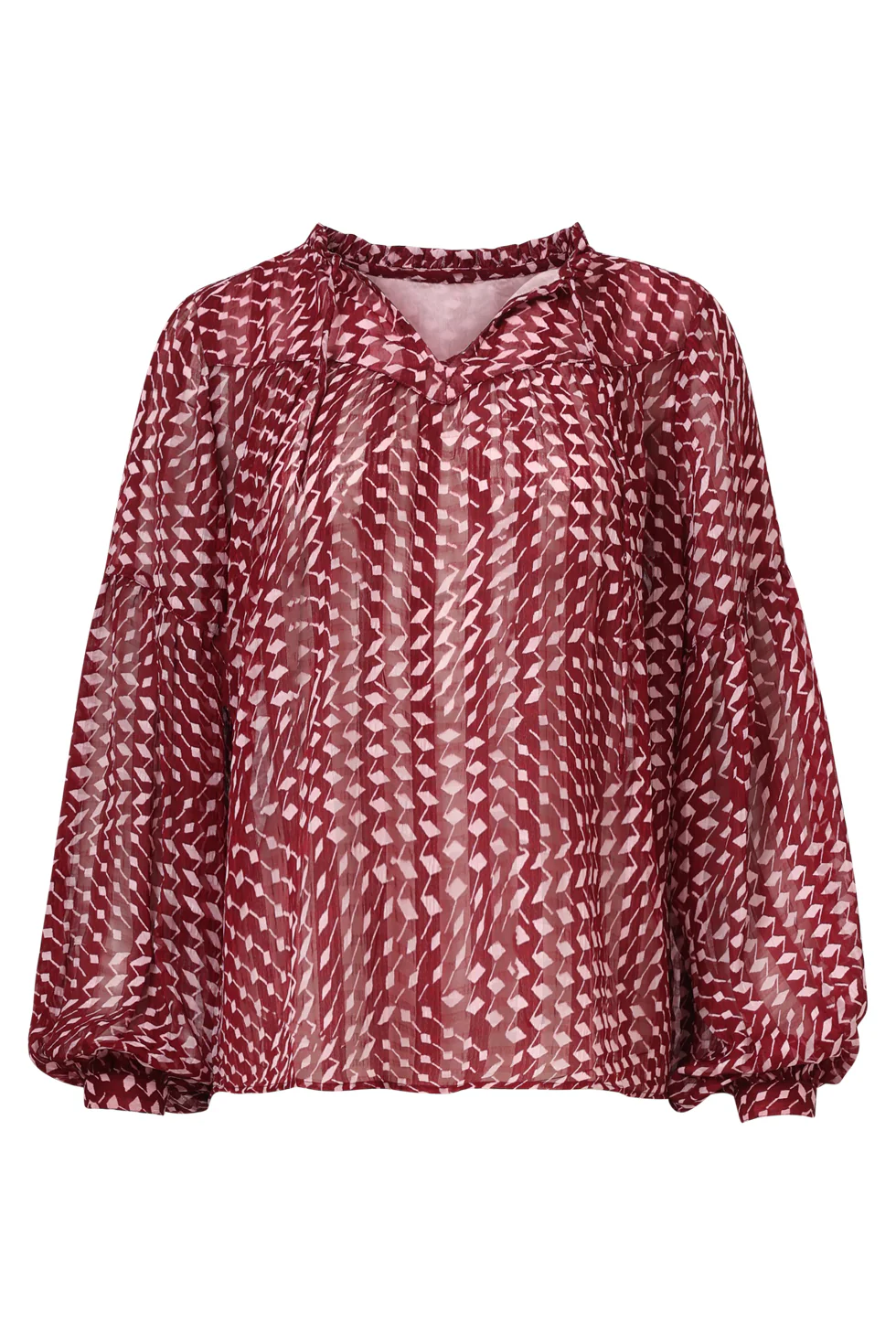 Smashed Lemon Bordeaux en babyroze geometrische geprint blouse |