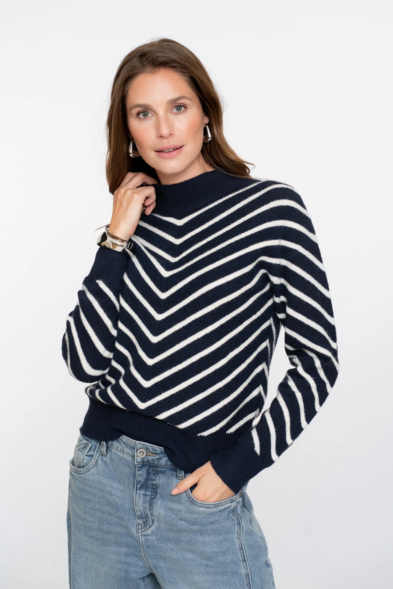 Geisha 54504-10 675 pull stripes turtleneck navy/offwhite