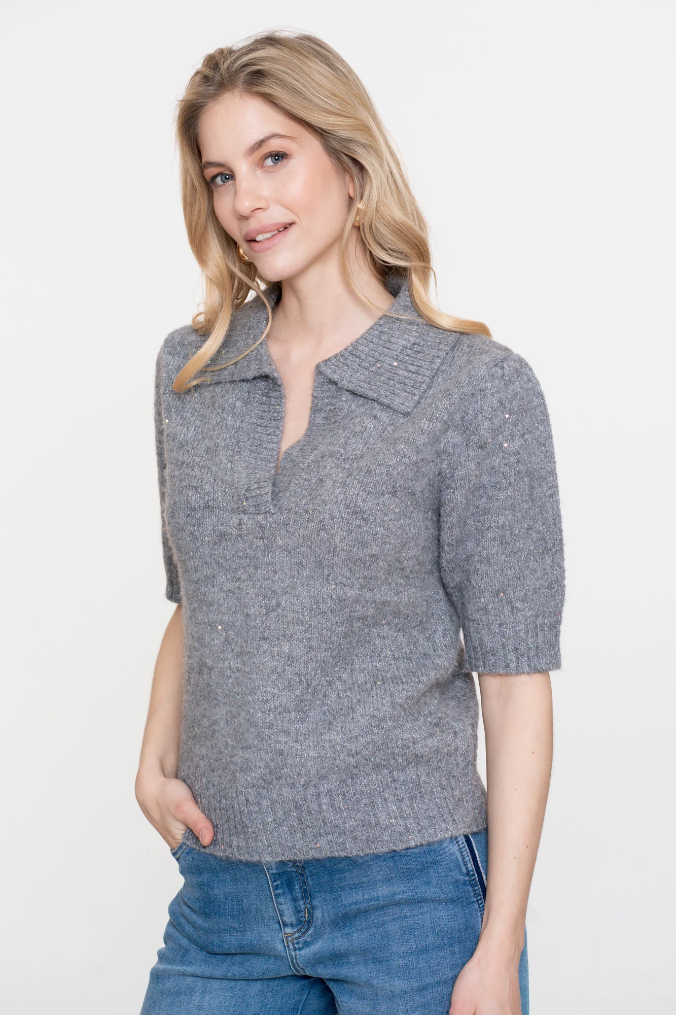 Geisha 54540-14 925 pullover v-neck lurex & secq grey/silver