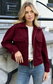 The Musthaves Boucle Jacket Met Rits Burgundy