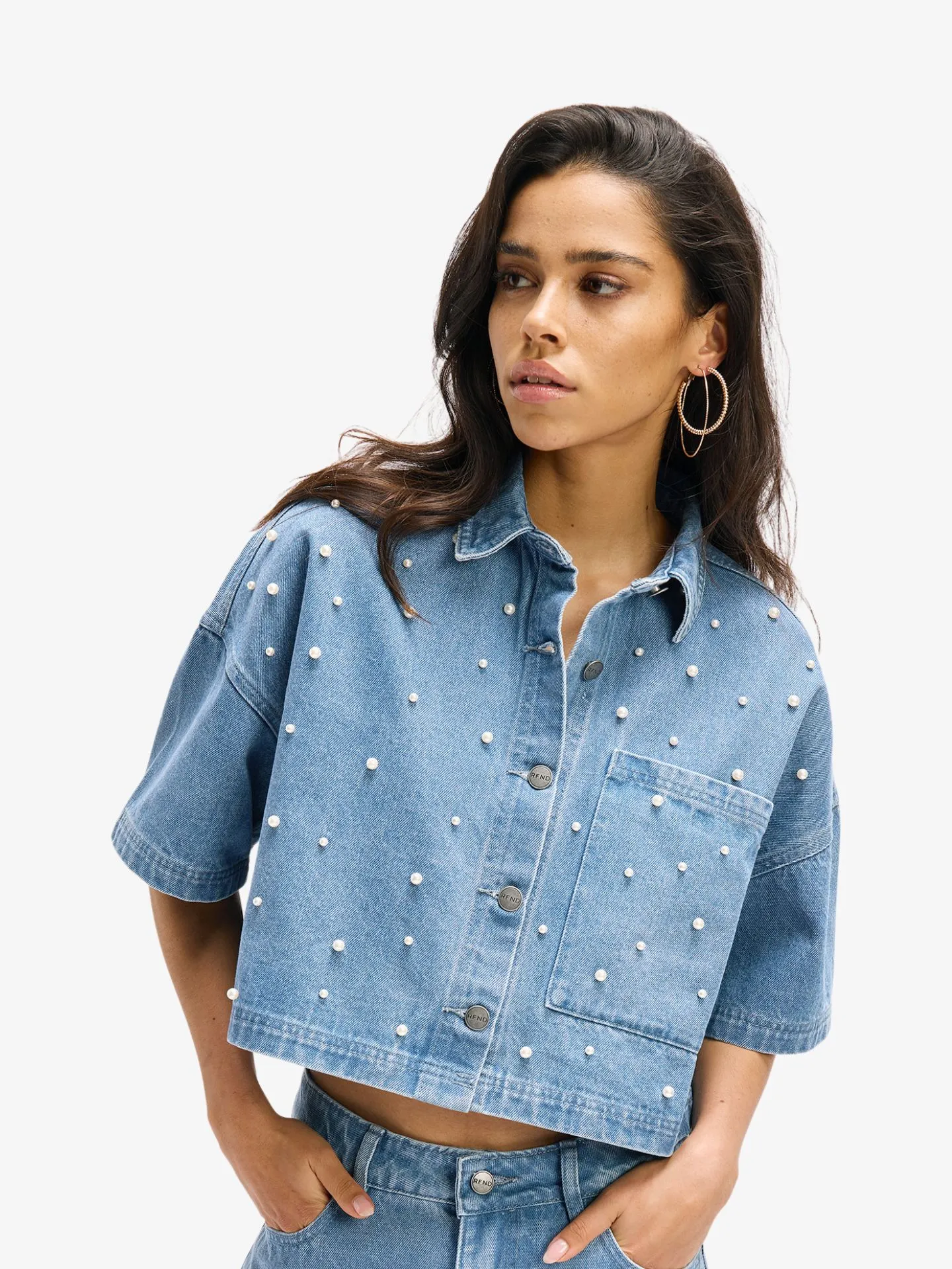 Refined Department Dames blouse adeline pearl denim blue