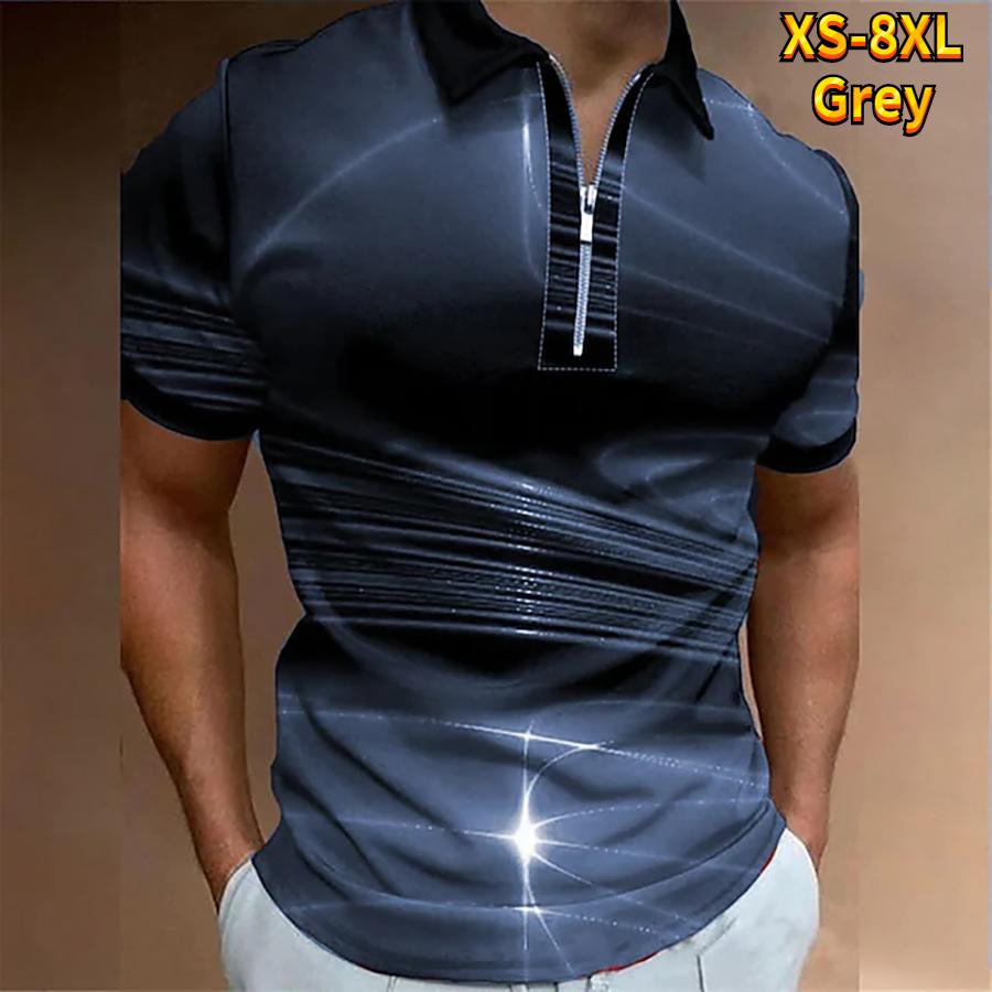 Happy Show Casual Revers T-shirt Jonge Mannen Mode Rits T-shirt Korte Mouw T-shirt Mannen 3D Rood Lichtgolf Print t-shirt M