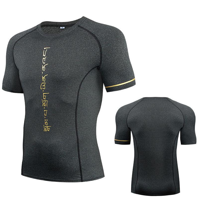YOUNAXIN Sport-T-shirt voor heren Sneldrogend Fitness Compressie-T-shirts Outdoor Gym Training Hardlopen Korte mouwen Panty Bodybuilding Tops L donkergrijze kleur