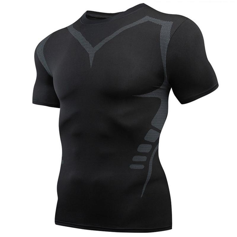YOUNAXIN Heren zwarte T-shirts met korte mouwen Basislaag Sport Skinny Hardlopen Fietsen Strak dieptepunt Fitness Workout Outdoor Training Top Sportkleding M