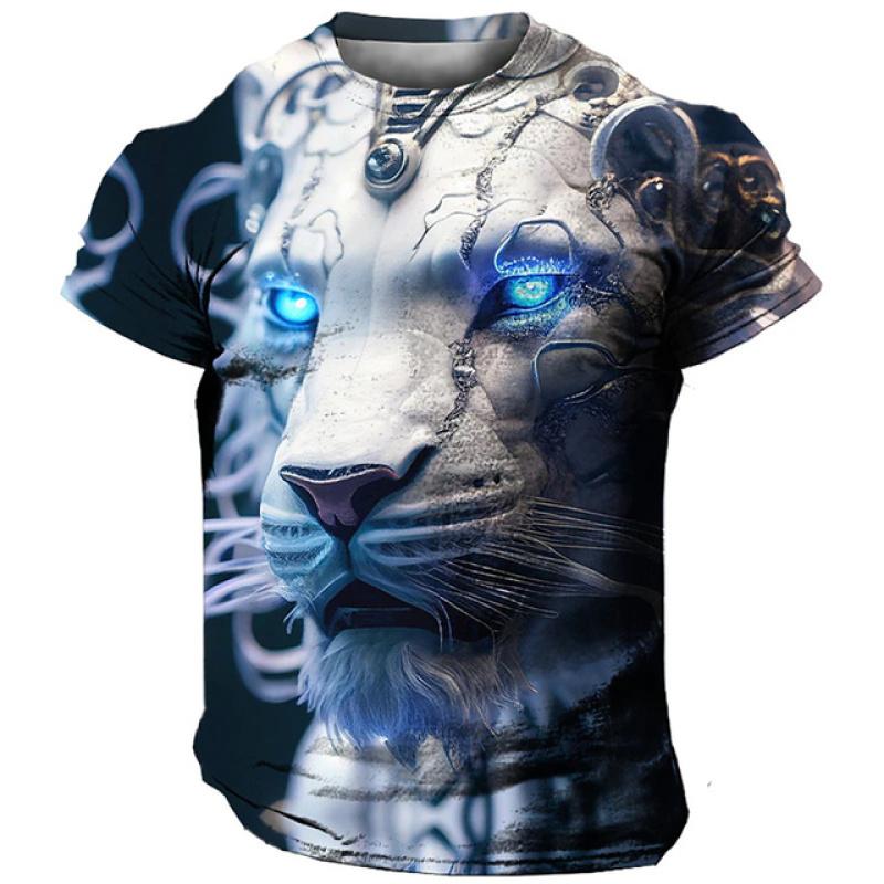 ETST 07 Vintage Heren T-shirt 3D Animal Gedrukt Tees Mode Wolf Patroon Korte Mouw Tops Casual O-hals Oversized T-shirts streetwear S