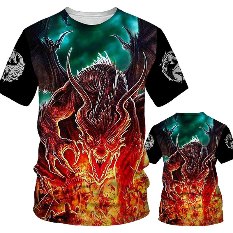Baibao QIQI Zomer Nieuw Draakpatroon Bedrukt Heren T-shirt Ronde Hals Losse Tops Ademend Comfortabel Oversized Herenkleding 6XL