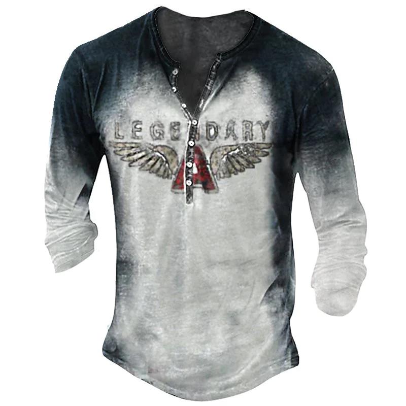 TIP723 Vintage Imitatie Katoen Hard Rock T-shirt 3d Biker Lange Mouw T-shirt Oversized Motorfiets Tops T-shirt Man Punk streetwear L