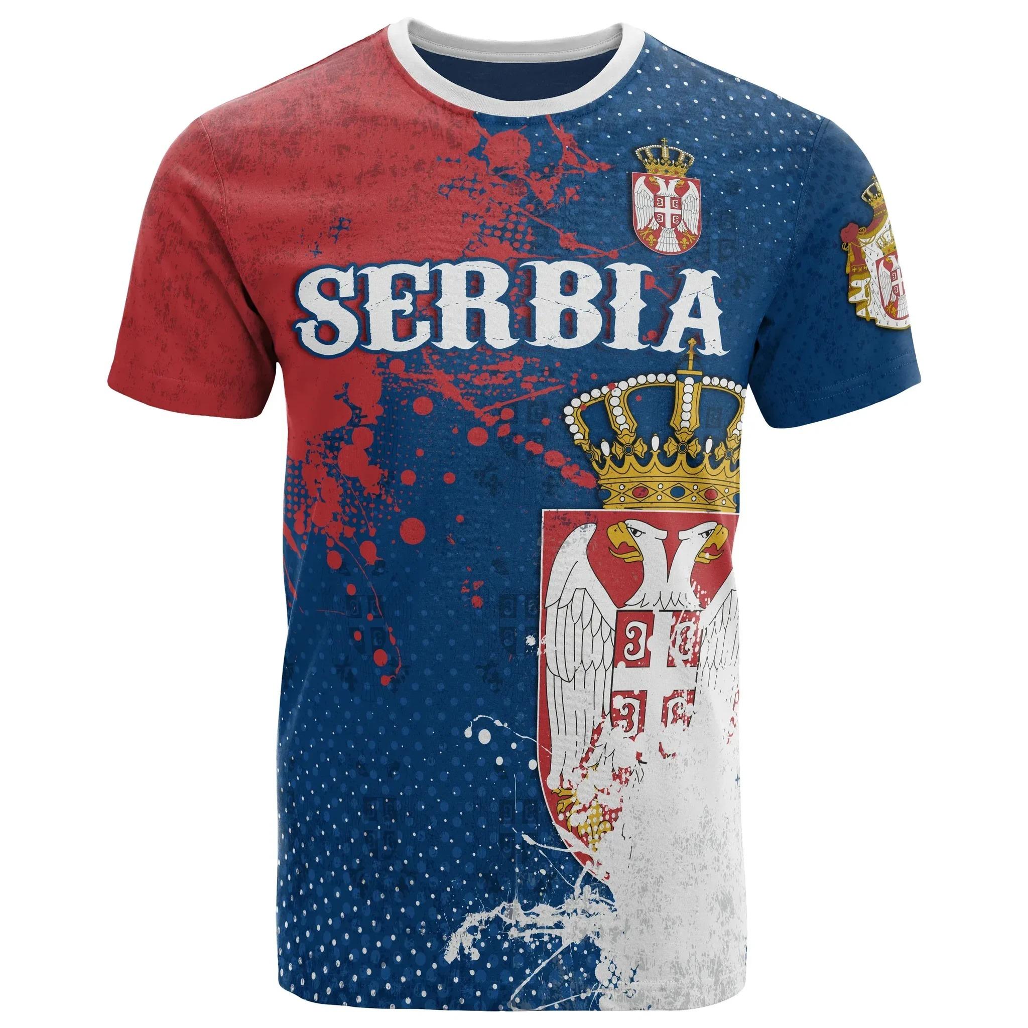 Xin nan zhuang Modetrend Mannen Casual T-shirt Servië Vlag Nationaal Embleem 3d Print Oversized Losse T-shirt Harajuku Straat Top M