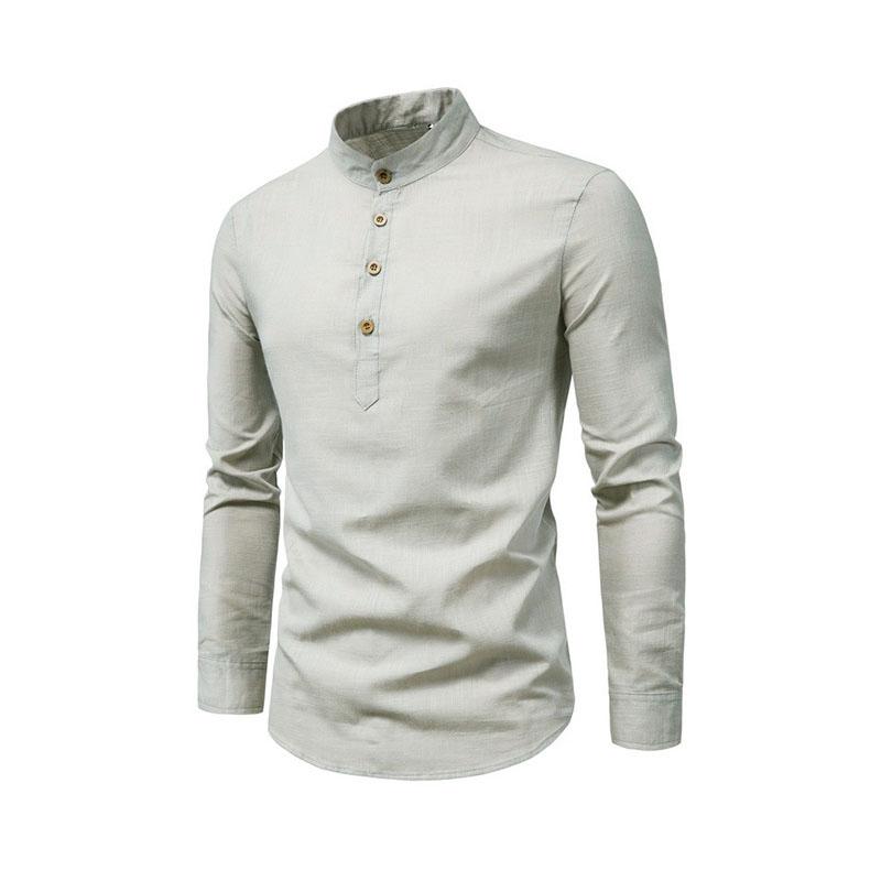 WTEMPO Linnen Heren Overhemd Casual Slim Business T-shirts Half Knoop Trui Lange Mouw Dun Top Effen Kleur Stretch Ondergoed Herenkleding 5XL grijs