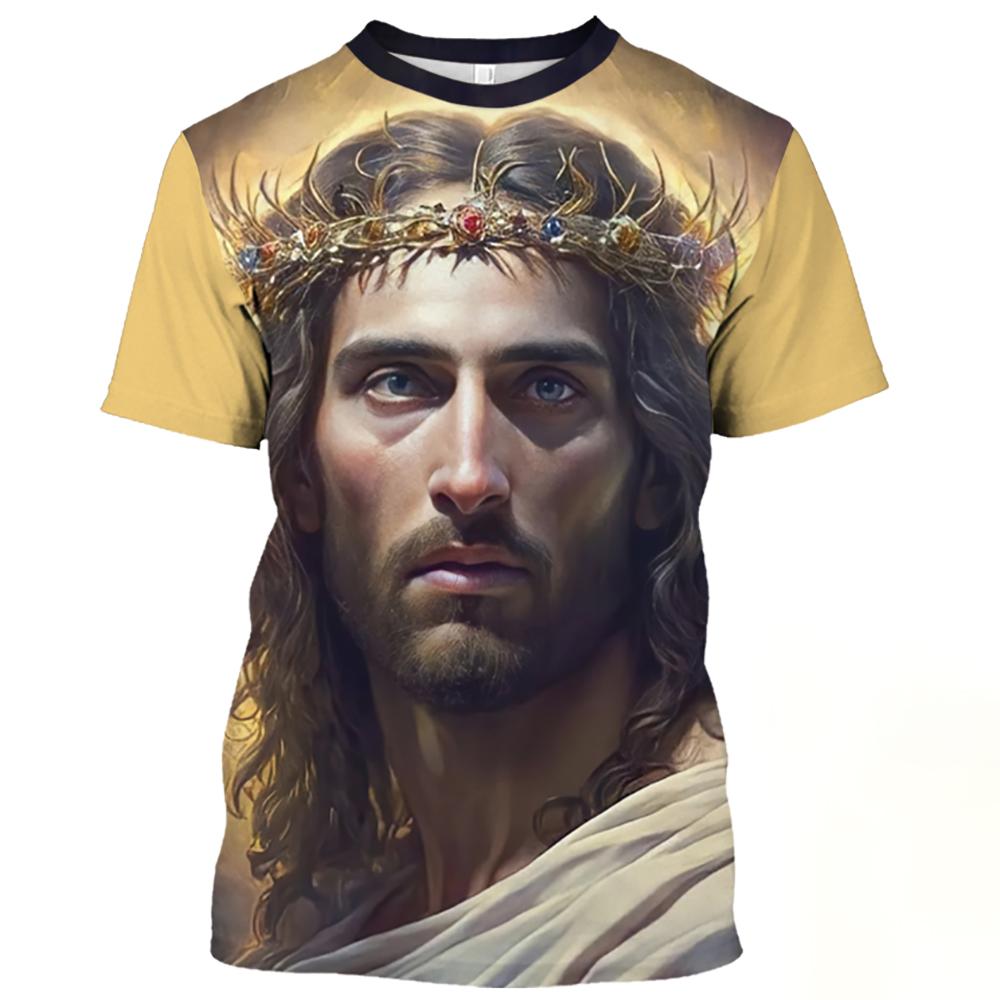 ETST 007 Jezus Christus patroon T-shirt voor heren Zomer Casual O-hals Oversized Korte mouw Katholicisme Print Snel drogende heren T-shirts 6XL