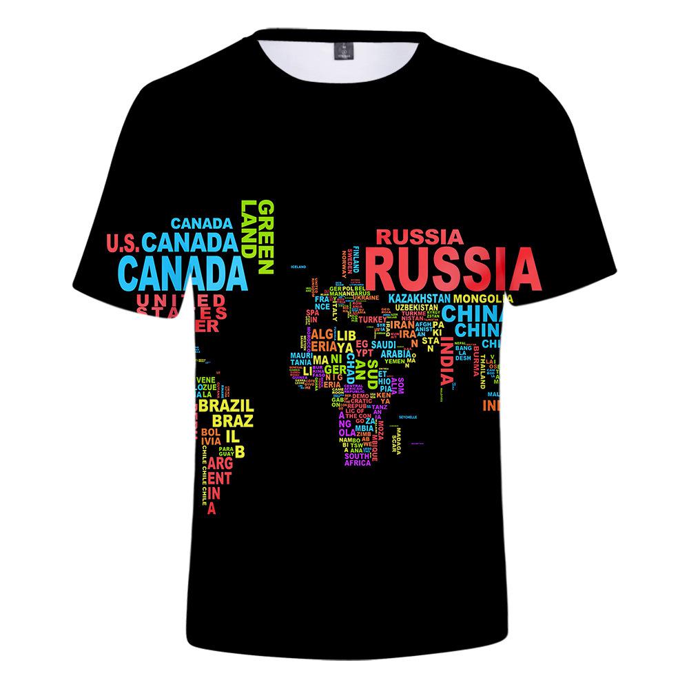 Jessyca Lady Summer Round Neck 3D World Map Printed Top Fashionable Casual Short Sleeved Men's and Boys' T-shirts 3XL