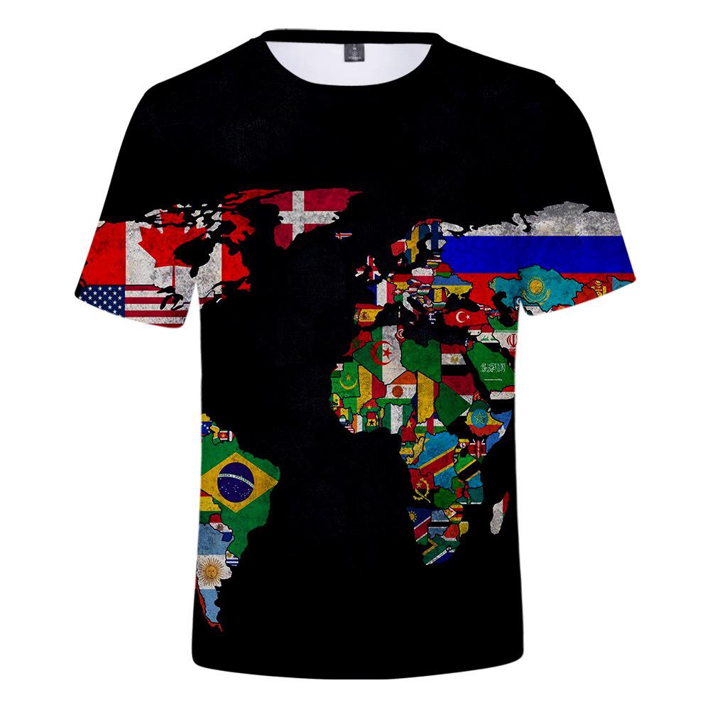 Jessyca Lady Summer Round Neck 3D World Map Printed Top Fashionable Casual Short Sleeved Men's and Boys' T-shirts 4XL