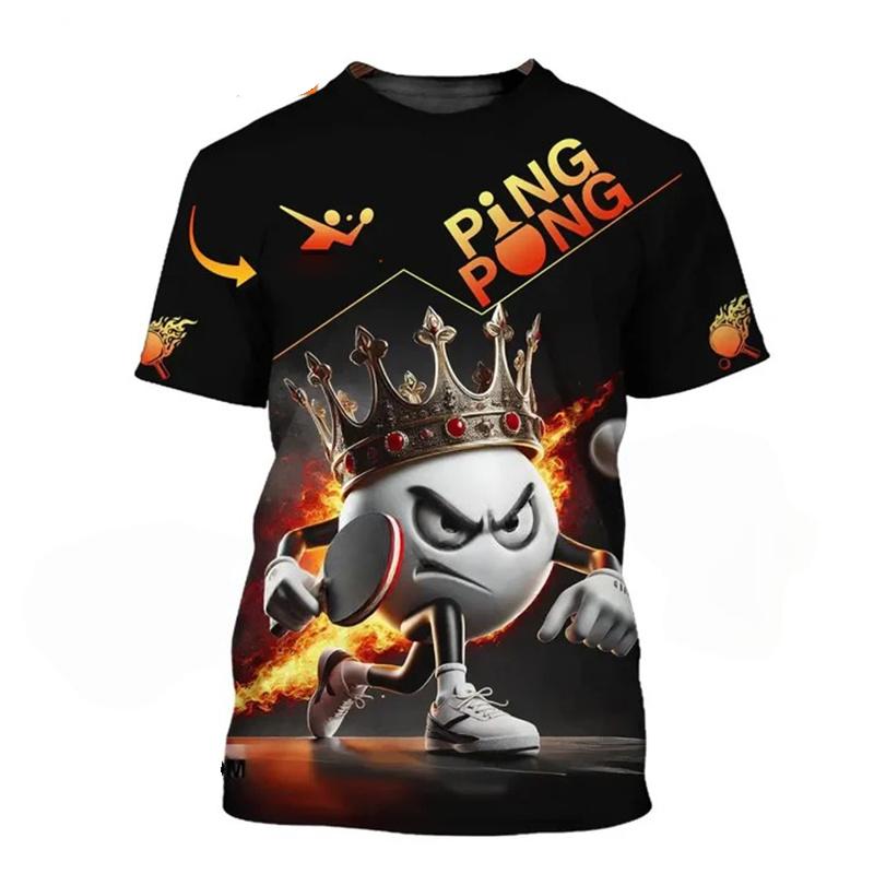 Chaokebang Tafeltennis-treinuniform T-shirt voor heren en dames, grappige 3D-print, korte mouwen, pingpong-hobby, sport, ronde hals, mode-T-shirt M