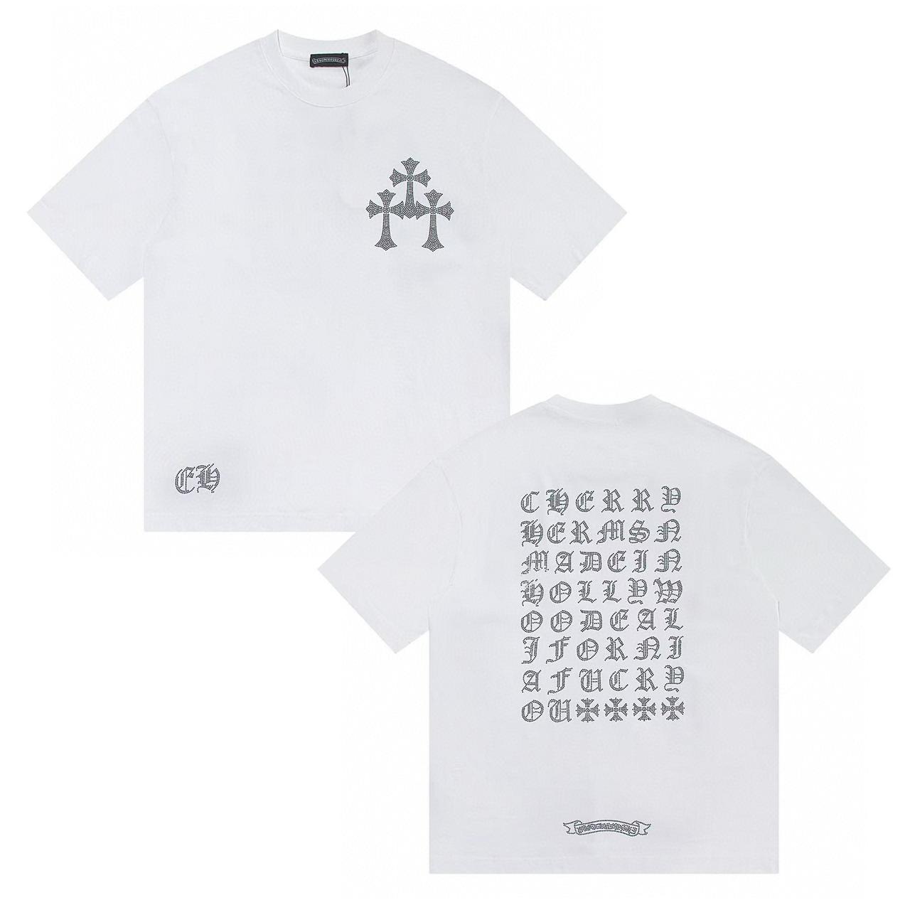 Chrome Hearts W358  2025 Zomer Nieuw Hoge Kwaliteit Katoen Ronde Hals Losse Grote Maat Heren- en Dames T-shirt Koppel T-shirt S wit