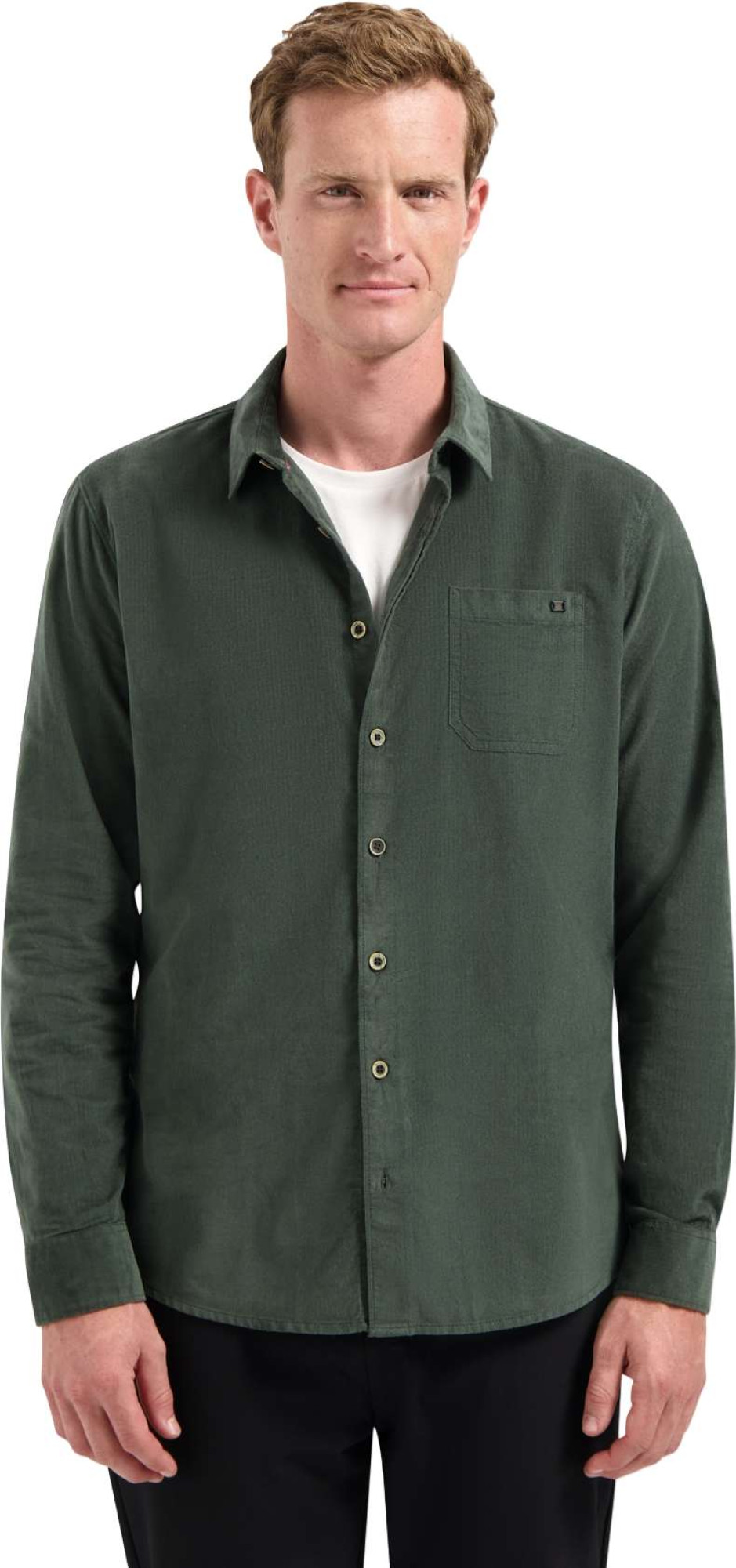 No Excess Shirt solid fine herringbone dark green