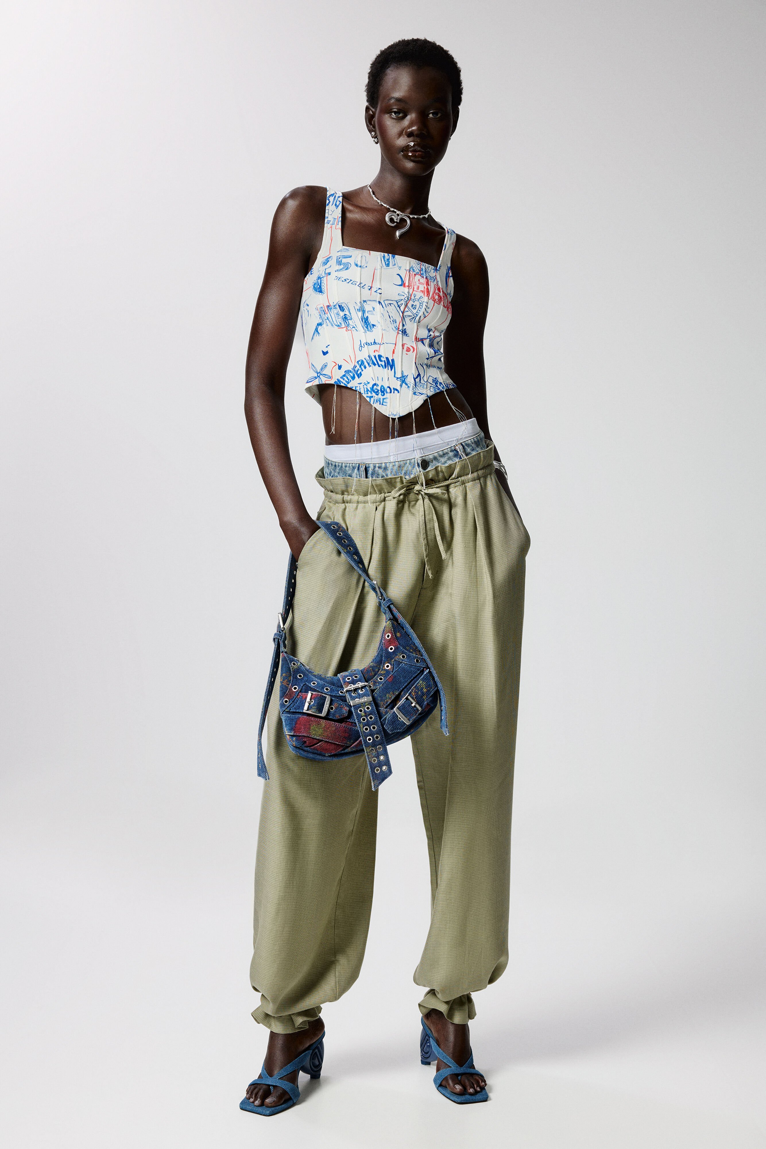 Desigual Lange hybride broek met ruiten - GREEN