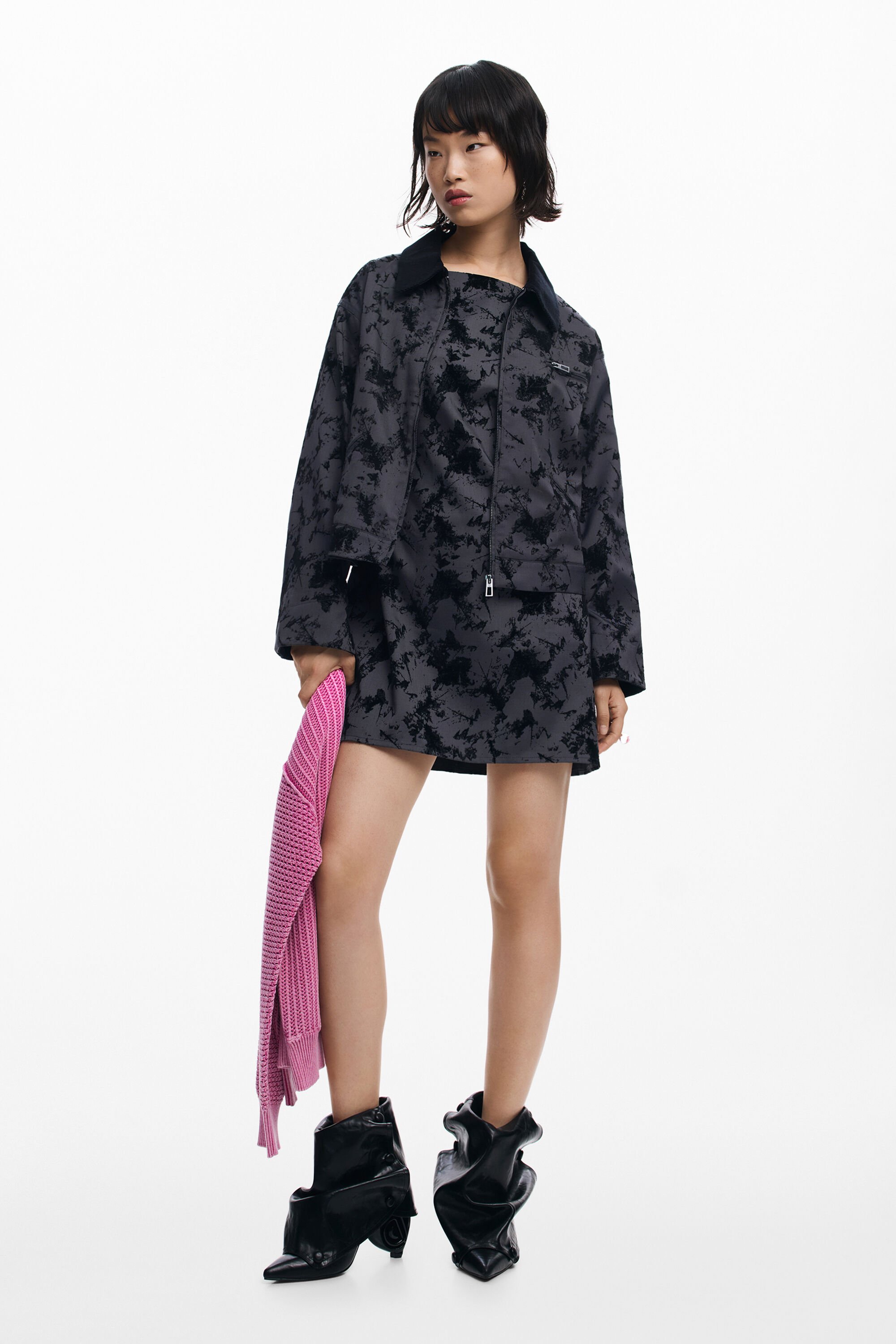 Desigual Korte gewatteerde jas - BLACK
