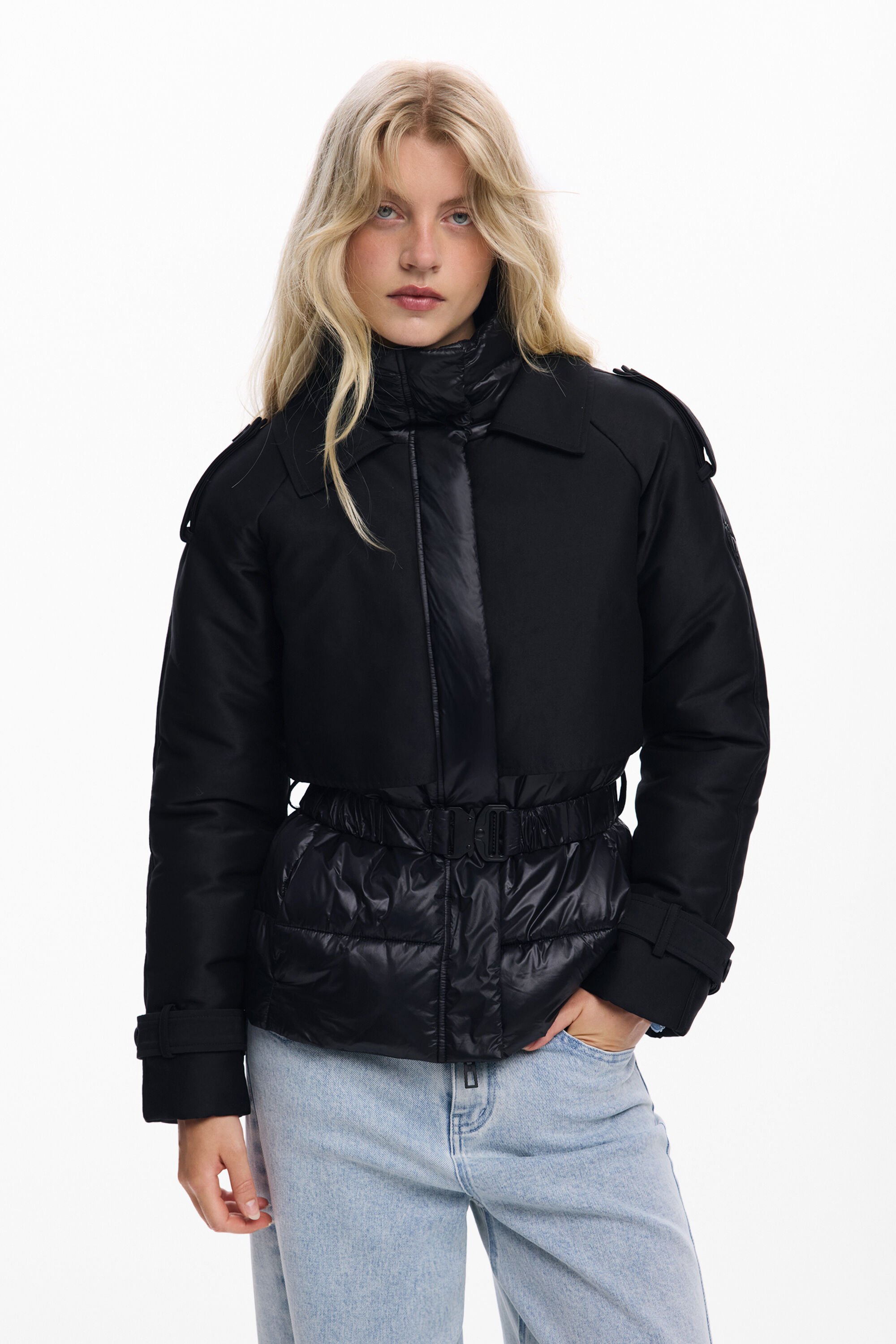 Desigual Hybride gewatteerde jas - BLACK