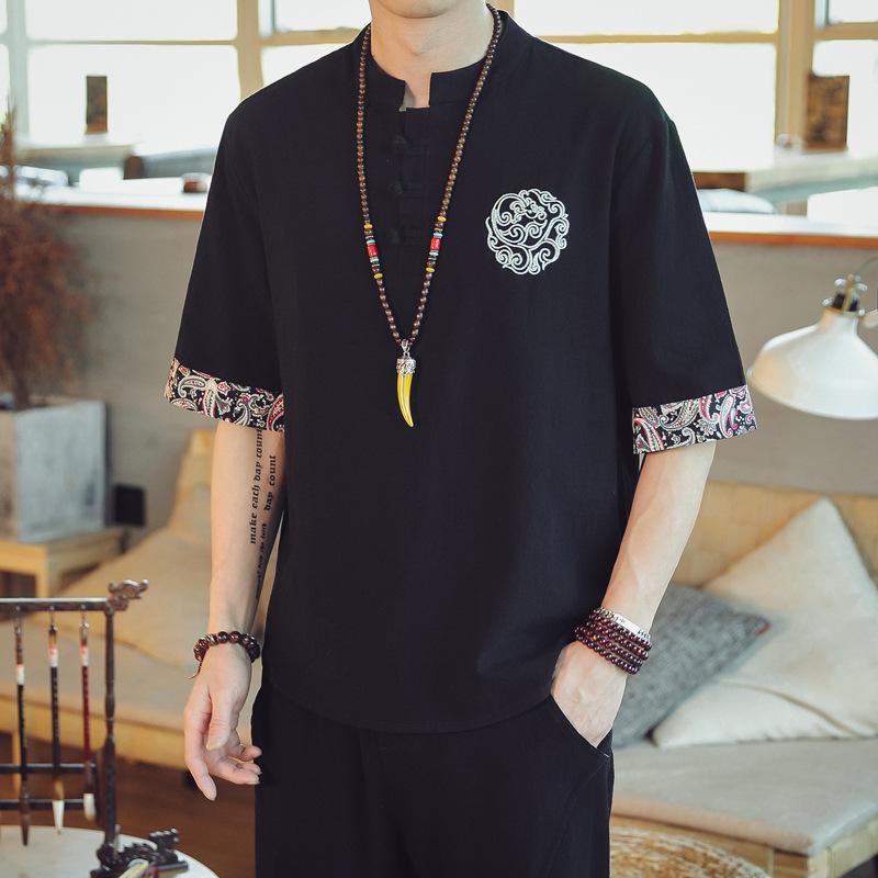 QGOOD Japanse Samurai Traditionele Stijl Kimono Casual Shirt Mode Jassen Mannen Chinese Streetwear Losse Shirt Kleding Tops L