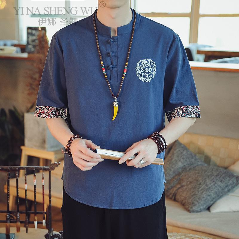 QGOOD Japanse Samurai Traditionele Stijl Kimono Casual Shirt Mode Jassen Mannen Chinese Streetwear Losse Shirt Kleding Tops L