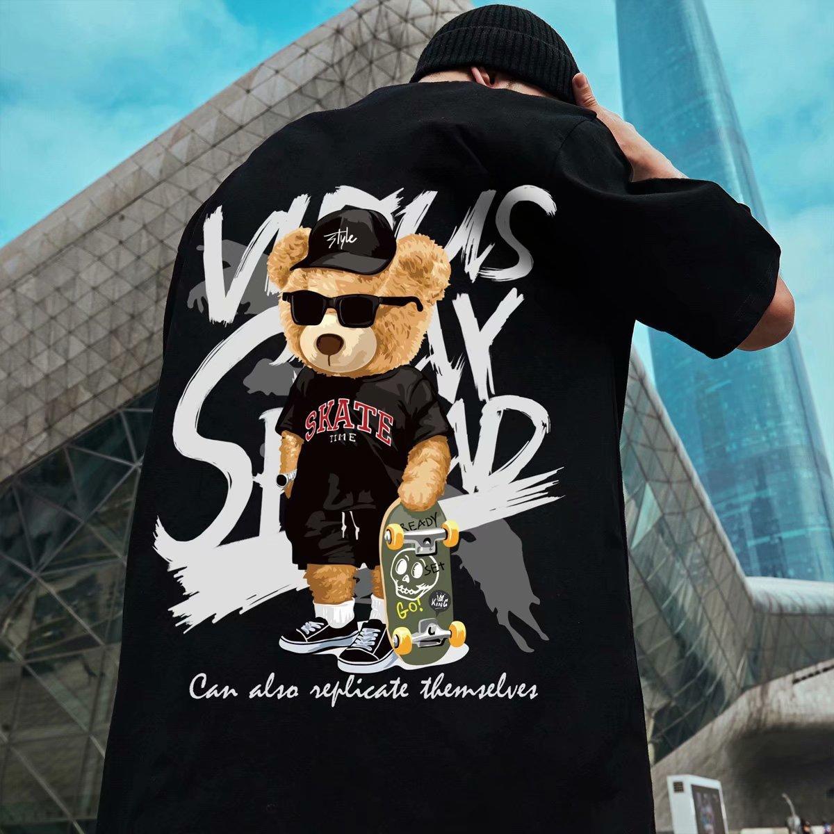 Custer Men Clothes Mall Hiphop Beer Print Korte mouwen T-shirt heren Trend Ins Losse Grote Maat T-shirt Zomer Mannelijke Trui T-shirt XXXXXL