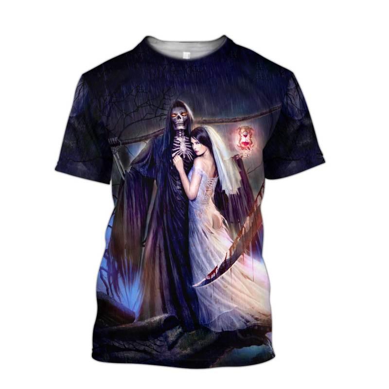 ETST WENDY 005 Schedel Meisje En Rose 3D Overal Gedrukt Heren T-shirt Zomer Stijl Casual Korte Mouw T-shirts Unisex Street cool T-shirt L