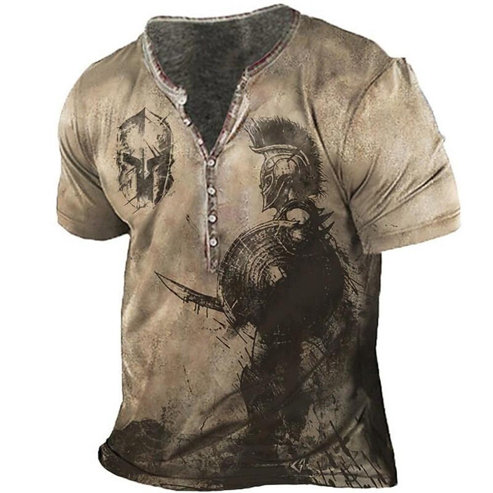 Haodingfushi Mannen Kleding Mode Polyester V Kraag Knop T-shirt, Mannen Casual Vintage Stijl Punk T-shirt, Mannen Fitness T-shirt. 6XL