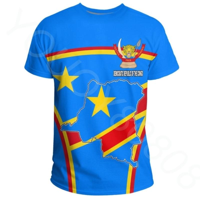 ETST 07 Democratische Republiek Congo Land Vlag 3D Gedrukt Hoge Kwaliteit T-shirt Zomer Casual Korte Mouw Ronde Hals Heren Dames Tops S