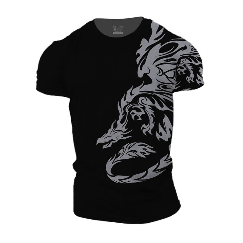 ETST 03 Vintage Heren T-shirt 3D Print Draak Patroon T-shirt Casual Korte Mouwen Top Zomer Ademend Fitness Kleding Mannen kleding L