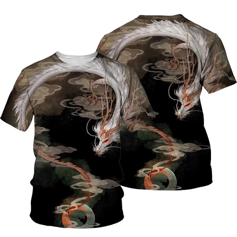 ETST 03 Vintage Heren T-shirt 3D Print Draak Patroon T-shirt Casual Korte Mouwen Top Zomer Ademend Fitness Kleding Mannen kleding L