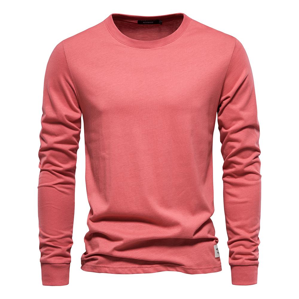 AIOPESON Men Fashion AIOPESON Effen Kleur Katoenen T-shirt Mannen Casual O-hals Lange Mouwen Heren T-shirts Nieuwe Herfst Hoge Kwaliteit Kleurrijke T-shirt voor Mannen S 50-60 kg